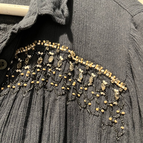 Anthropologie Floreat Beulah Beaded Tunic Shirt Top Blouse Button Down M - Picture 4 of 6